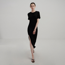 SOULKISS hands a Row minimalist solid color wild loose T-shirt knitted straight yellow dress