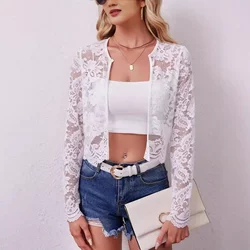 2024 Amazon New Autumn and Winter Elegant Women 's Long Sleeve Perspective 레이스 재킷 카디건 탑