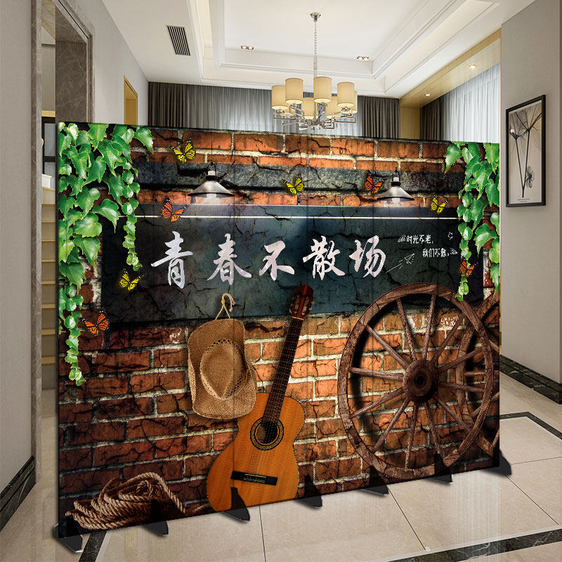 New Chinese Screen Partition Wall Custom Living-room Bar Barbecue Dining Room Hotel Folding Movement Shelter Retro Bag Room