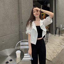 (Hu Chu-Ji Wind Tour) 2021 Summer new white short sleeves Hemp Slim sunscreen Shirt Short Coat Woman