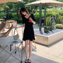 (Hu Chui All black) Five styles of Hepburn Little Black Dress 2021 New Summer Black Dress Skirt woman