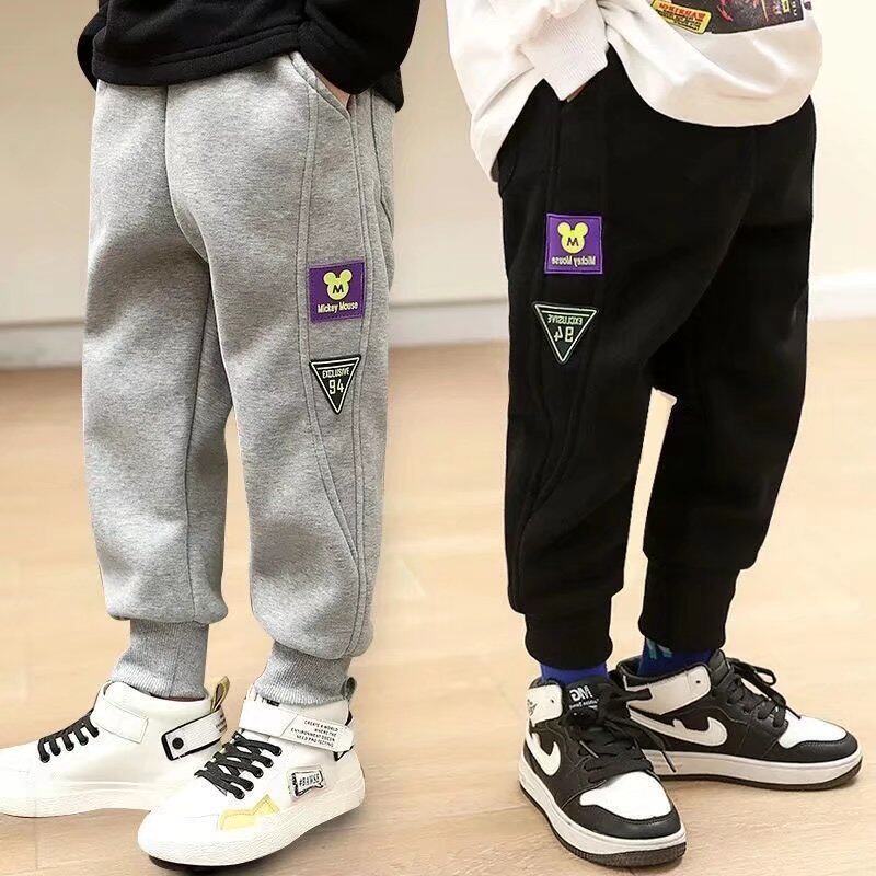 Boys' trousers in spring and autumn, big children's thickened baby's foreign style warm pants, baby's loose outerwear casual sports pants