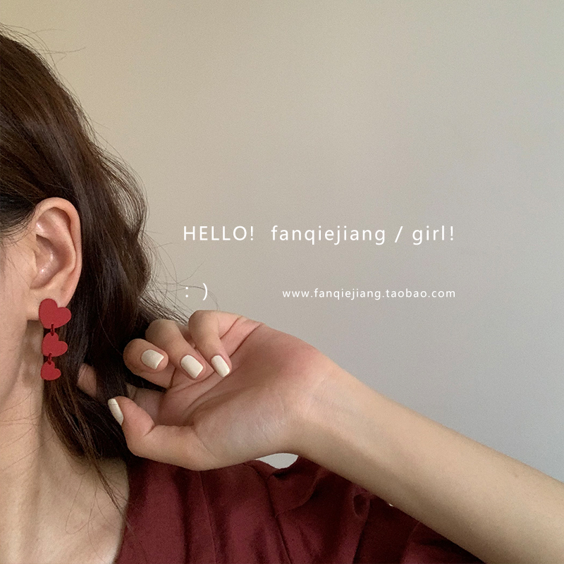 Retro Red Size Loving Splicing Earrings Earrings Girl 2020 New wave South Korean temperament French style net red