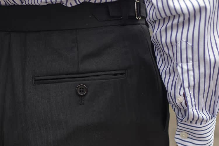 Mùa thu đen toàn len tối sọc cao eo Paris khóa quần phù hợp với người mẫu Slim chân nhỏ xíu kinh doanh retro nam quần tây đẹp