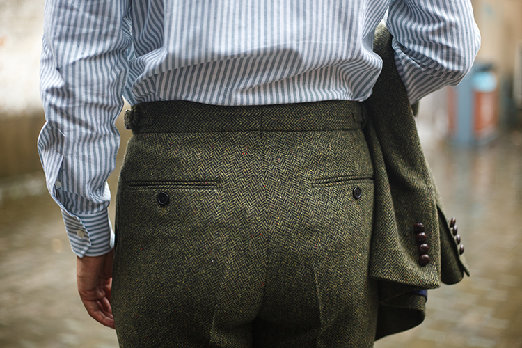 Mẫu mùa thu và mùa đông màu xanh lá cây tweed xương cá chân Kiểu quần lửng cạp cao Paris khóa len chân nhỏ xíu quần âu nam quần jeans nam