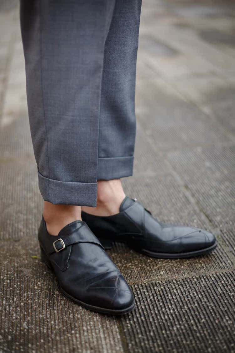 Mùa xuân và mùa hè mẫu quần len màu xám nhạt phù hợp với quần cạp cao Paris khóa Slim fit thoải mái thoáng khí đôi chân nhỏ xíu có thể tùy chỉnh nam quần tây xanh