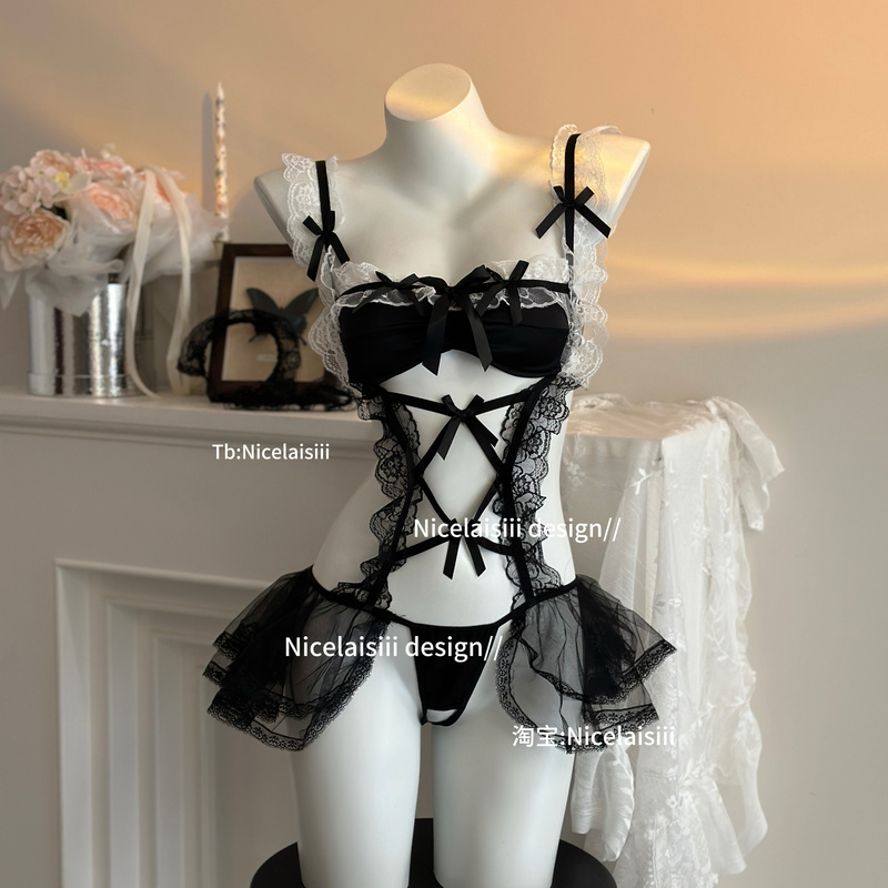 Nicelaisiii Soft and Cute Maid Sweet and Pure Style Maid Uniform Set with Chest Pads Cute and Sexy Pajamas
