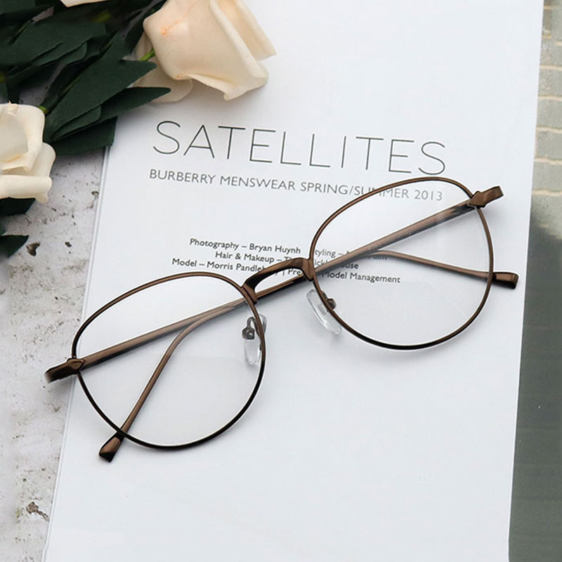 Han Edition Academy Retro Oval Metal Fine Frame Flat Mirror Art Classic men and women can be matched with nearsightedness glasses frame