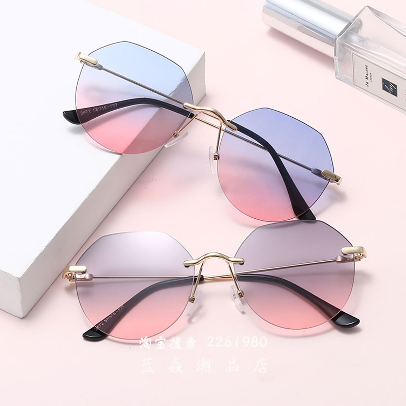 Korean version no frame cutting edge sunglasses European and American fashion Street clapping polygonal sunglasses female mesh red small face asymptotic glasses