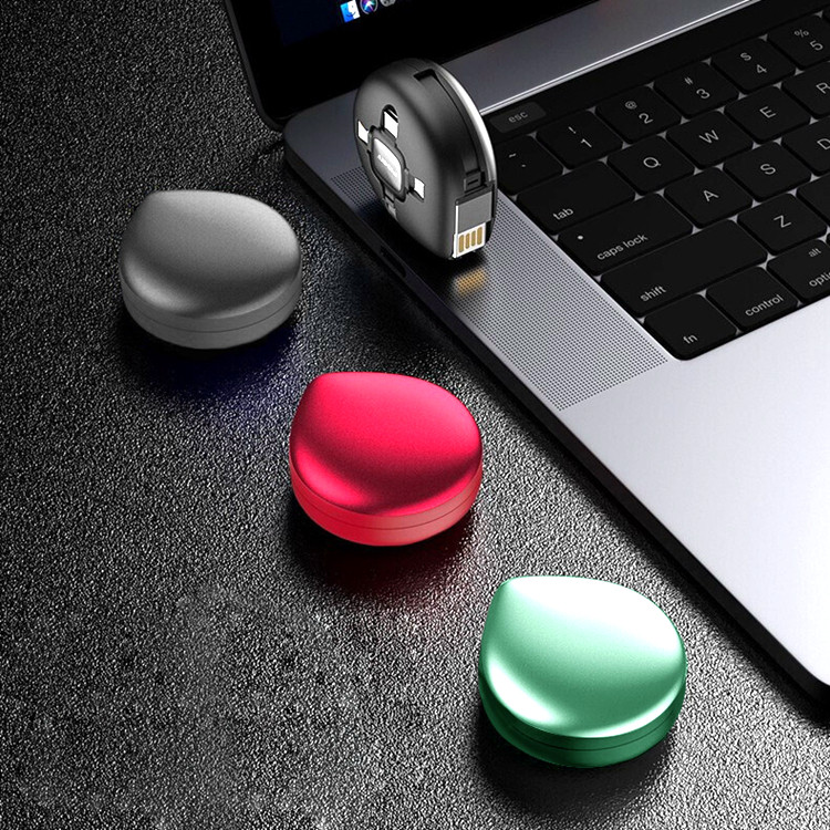 Pisen multi-use data cable one-to-three water drop three-in-one retractable charging cable for Apple OPPO Xiaomi