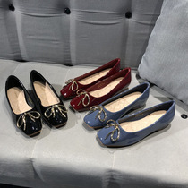 Womens shoes patent leather bow shallow flat bottom