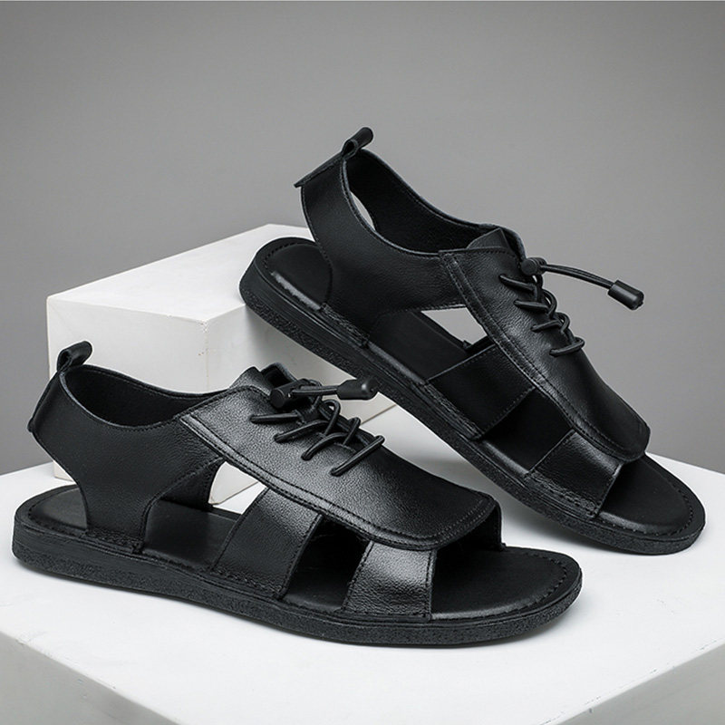 Hong Kong Tide Cards Non-slip Outside Wearing Genuine Leather Sandals Men 2022 Summer New Korean version Leisure slippers Rome Beach Shoe