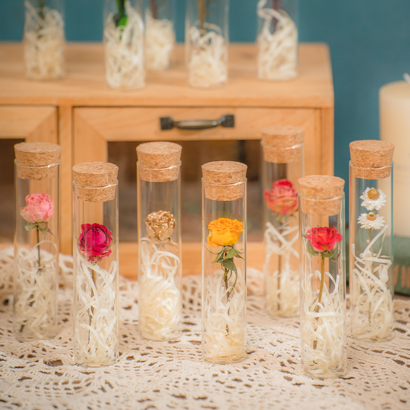 Glass Test Tube Dried Flowers Real Flowers Rose Gold Immortality Flowers Wishing Bottle Full of Star Teacher's Day Gift Decorations Hem