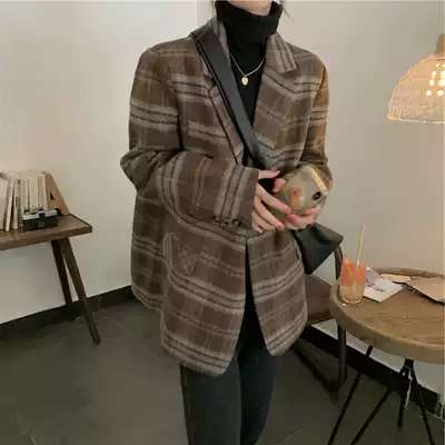 2021 autumn new senior sense suit jacket female French English style Korean Net red fried street Plaid small suit