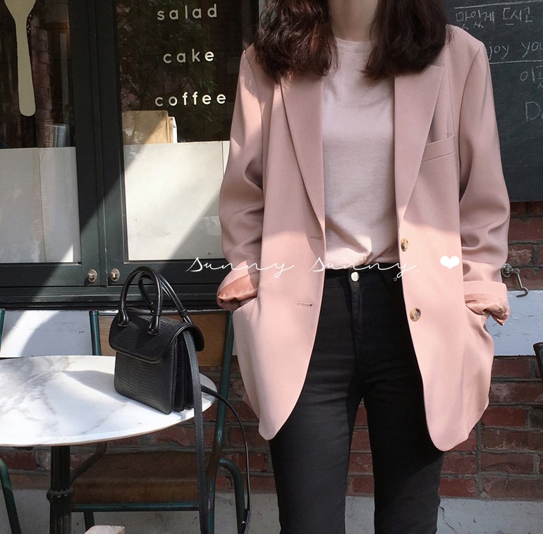 Pink blazer female small man 2021 autumn Korean version loose thin casual long-sleeved small suit top female