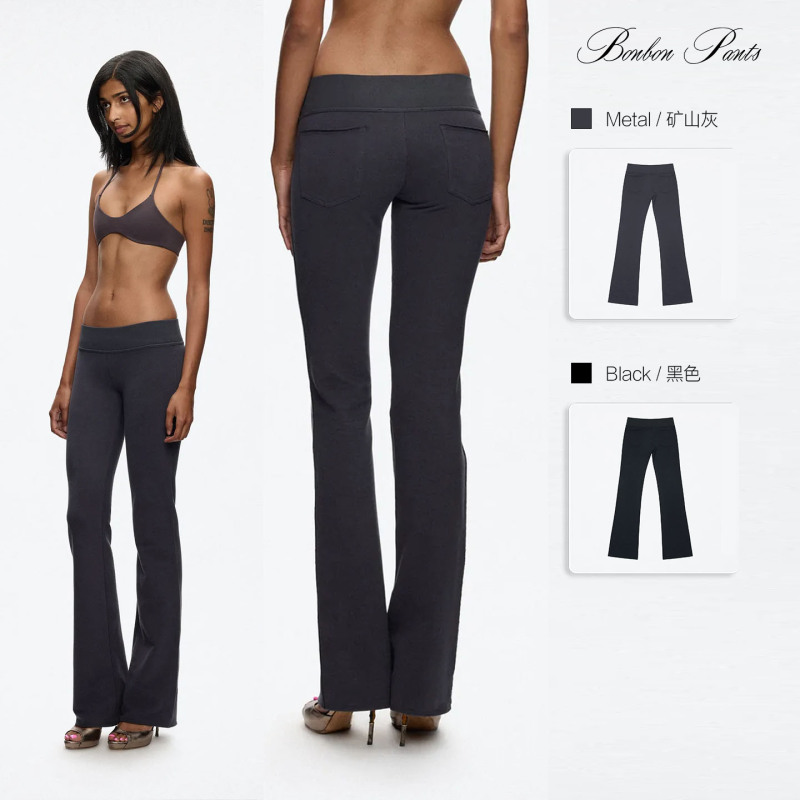 Tank Air Dark Gray Ribbed Waistband Low-Rise Flared Sweatpants Black Tight-Fitting Butt-Lifting Casual Floor-Length Pants Tank Air Dark Gray Ribbed Waistband Low-Rise Flared Sweatpants Black Tight-Fitting Butt-Lifting Casual Floor-Length Pants