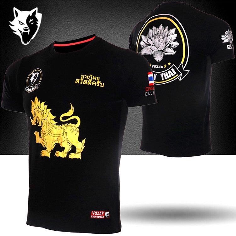 Vszap fighting unicorn Thai Muay Thai short-sleeved fighting T-shirt male MMA sports UFC Boqiu Lotus UFC fitness