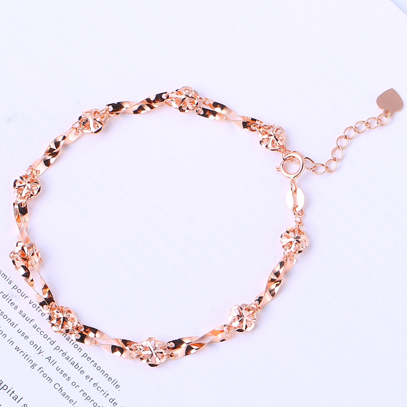 Caf Jewelry Pure Russian 585 Gold 14K Rose Gold New Clavicle Chain Double Twist Flower Bracelet for Women Caf Jewelry Pure Russian 585 Gold 14K Rose Gold New Clavicle Chain Double Twist Flower Bracelet for Women