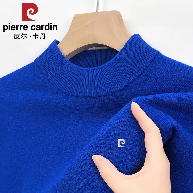 Pierre Cardin Klein Blue Wool Sweater Men's Winter Half-Turtleneck Thickened Sweater Solid Color Base Layer Wool Sweater for Men