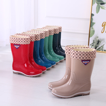 Velvet rain shoes Womens mid-tube warm rain boots Non-slip womens water shoes High tube rubber shoes Adult cotton water boots galoshes