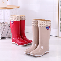 Rain boots Womens high tube rain boots spring and autumn long tube middle tube water boots Velvet warm non-slip rubber shoes Fashion water shoes