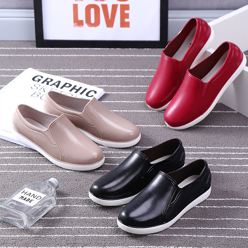 Fashion Rain Shoes Women Adults Low Help Light Mouth Kitchen Waterproof Shoes Thick Bottom Short Cylinders Non-slip Working Rubber Shoes Korean Version Water Boots