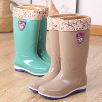 Rain shoes womens high tube rain boots long tube water boots Water shoes Velvet non-slip rubber shoes galoshes fashion winter rain shoes middle tube