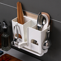 Shuangqing hanging kitchen chopstick cage Suction cup Chopstick tube wall-mounted three-grid drain chopstick rack Chopstick box household tableware rack