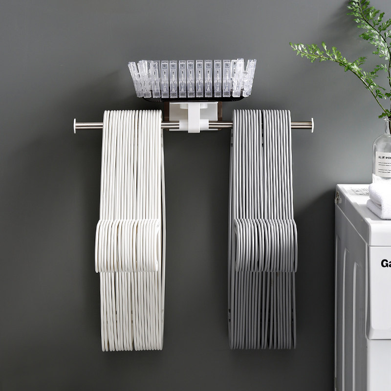 Hanger storage artifact wall-mounted wall-free punch-free home balcony rack hook clothespin finishing rack