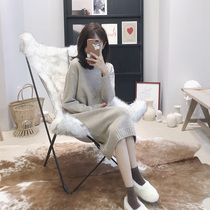 Mushroom Mushroom Interior King Joker Color Spinning Cow Qiao Mei Collar Knitted Straight Sweater Dress