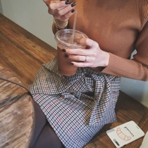 Golden mushroom mushroom super beautiful big love tie knot design wool plaid short skirt skirt