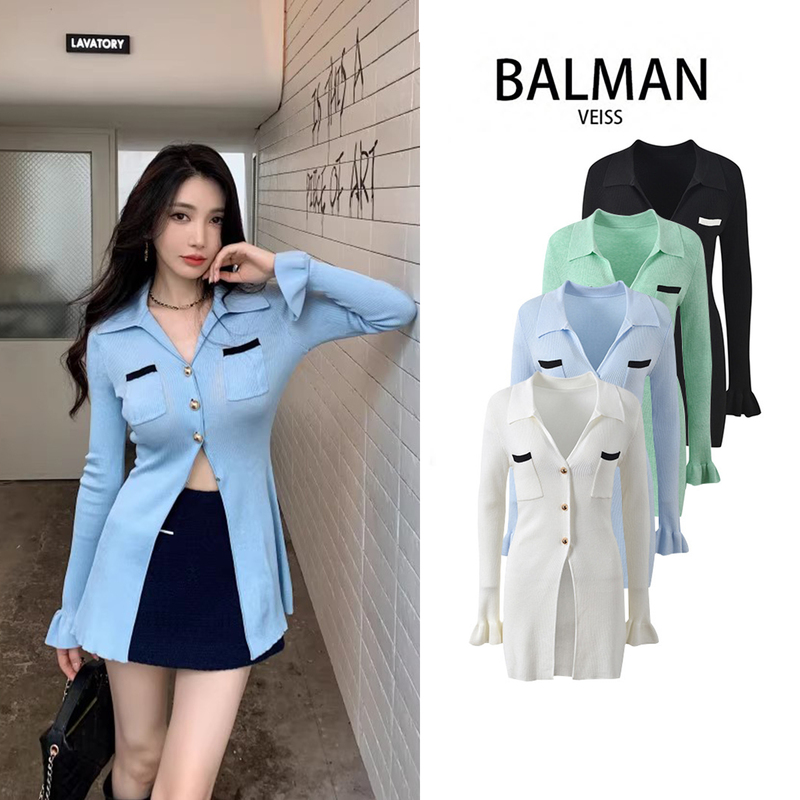 Viss Balmain Song Zuer's Same Style French Light Luxury Ruffled V-Neck Slimming Wool Knit Cardigan Top Sp