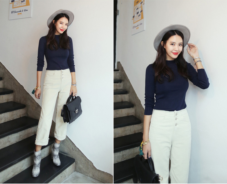Mùa đông mới nửa cao cổ áo dài tay áo sơ mi nữ Slim mỏng mỏng áo thun màu áo len áo nữ công sở