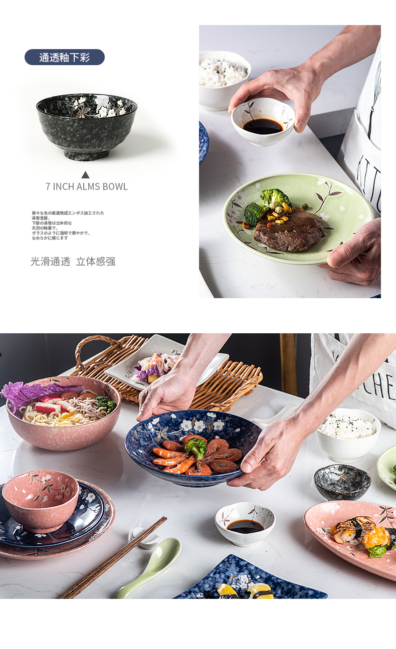 Japanese and wind household set bowl dish bowl dish bowl chopsticks combination dishes suit ceramic tableware suit many people eat