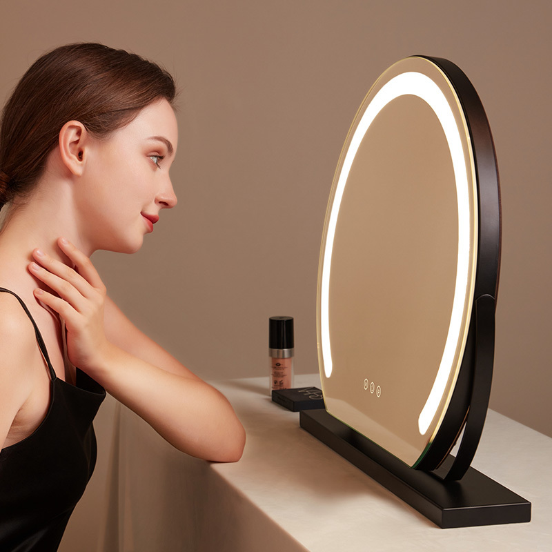 Led Lighted Makeup Mirror Desktop Vanity Dormitory Bedroom Fill Light Rechargeable Semi-Circular Large Mirror Rotatable Led Lighted Makeup Mirror Desktop Vanity Dormitory Bedroom Fill Light Rechargeable Semi-Circular Large Mirror Rotatable