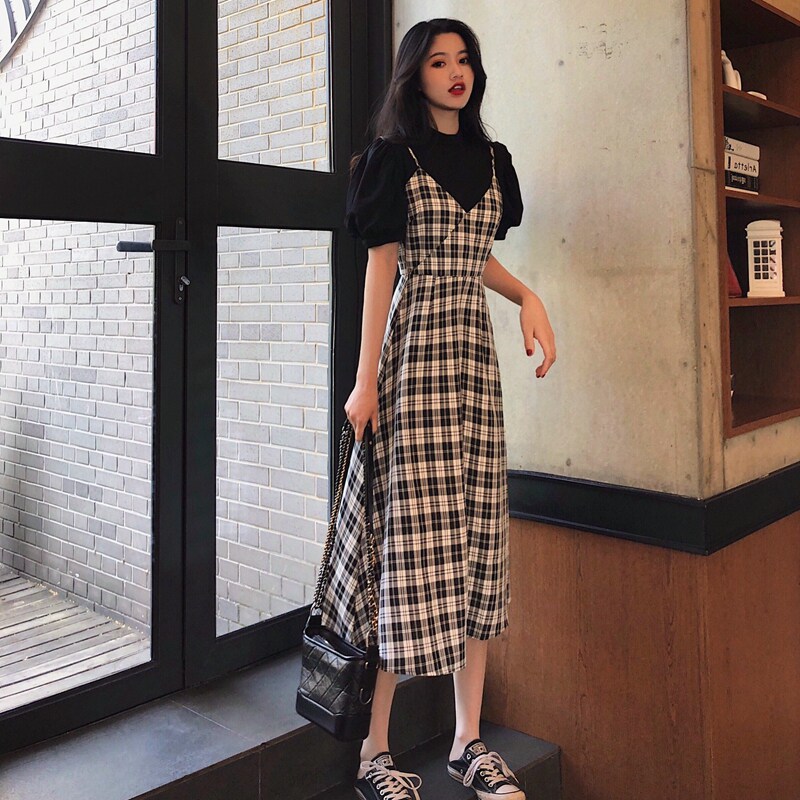 Summer new light ripening wind long skirt French style little sub-frieze Street Aging Harnesses Two-style Dress Women