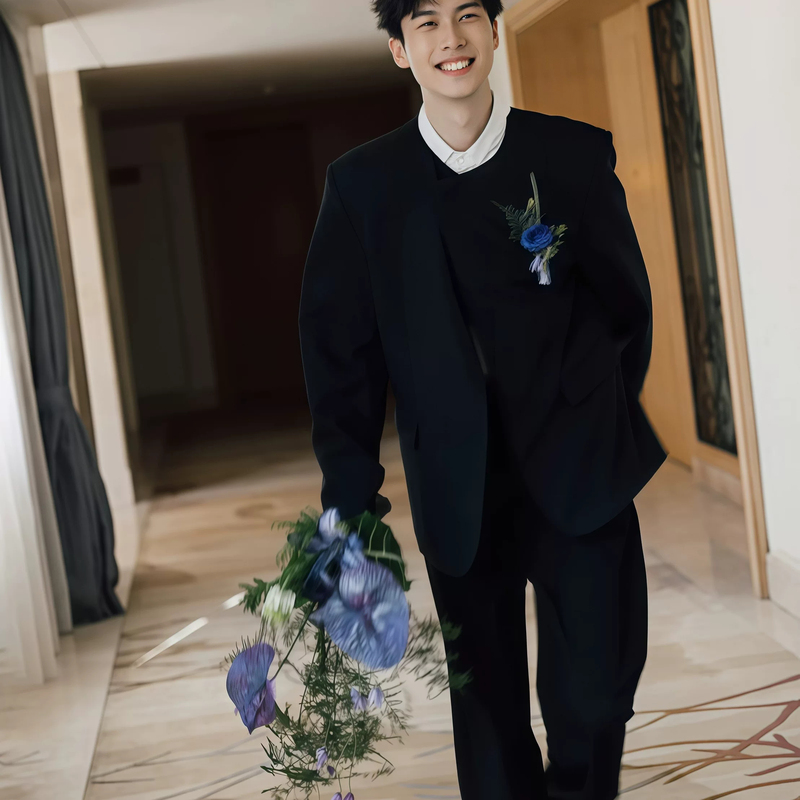 New Chinese-Style High-End Blazer for Men, Casual Round-Neck Suit, Loose Shoulder-Padded Groom's Wedding and Engagement Suit New Chinese-Style High-End Blazer for Men, Casual Round-Neck Suit, Loose Shoulder-Padded Groom's Wedding and Engagement Suit