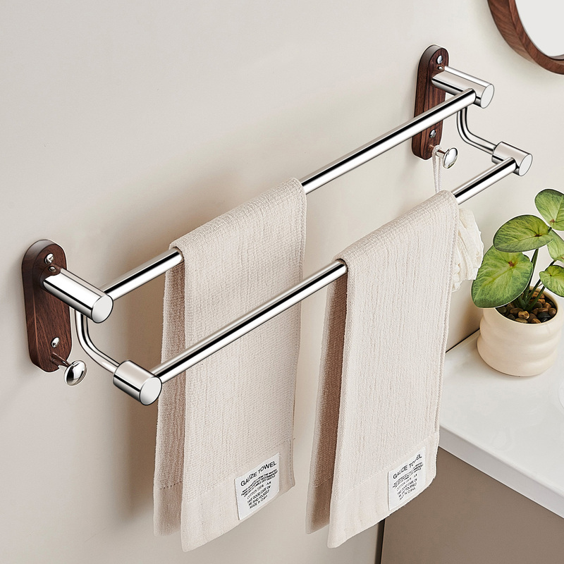 Medieval-Style Towel Rack 304 Stainless Steel Solid Wood Towel Bar Double Rod Bathroom Punch-Free Bathroom Storage Rack Medieval-Style Towel Rack 304 Stainless Steel Solid Wood Towel Bar Double Rod Bathroom Punch-Free Bathroom Storage Rack