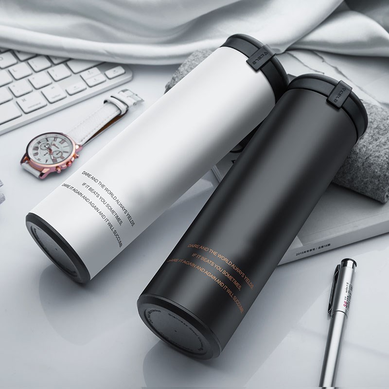 Pure black fashion personality stainless steel thermos cup men's tea cup simple office portable cup student 450m