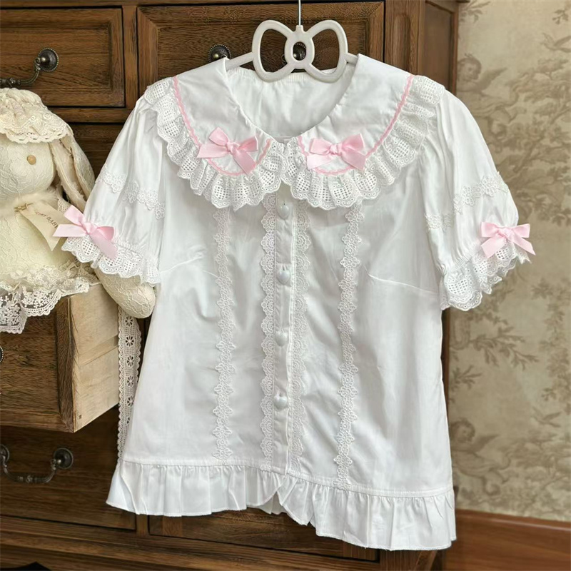 White Sugar Girl~ Original Design Japanese Soft Girl Sweet Lolita Versatile Short-Sleeve Top Shirt for Summer White Sugar Girl~ Original Design Japanese Soft Girl Sweet Lolita Versatile Short-Sleeve Top Shirt for Summer
