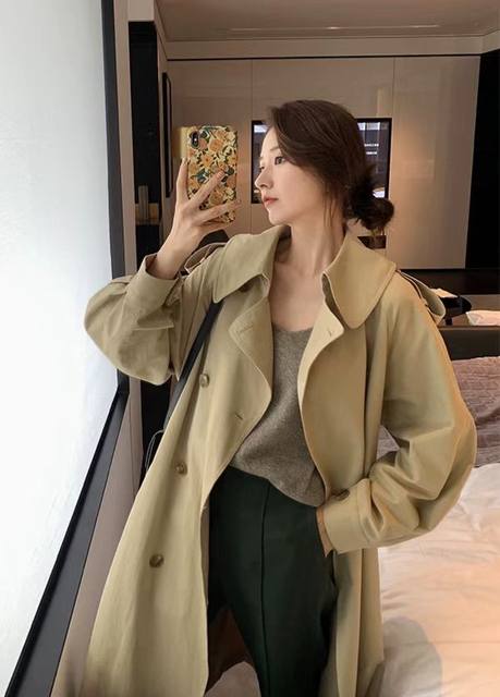 High-end khaki trench coat for women 2025 new spring and autumn this year's popular mid-length coat for small people