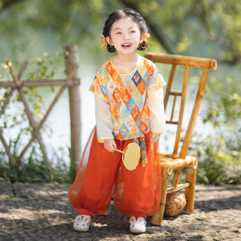 Hanfu for Girls 2026 Spring and Autumn New Chinese Style Pants Set for Children, Beautiful Ancient Style Two-Piece Tang Suit for Little Girls