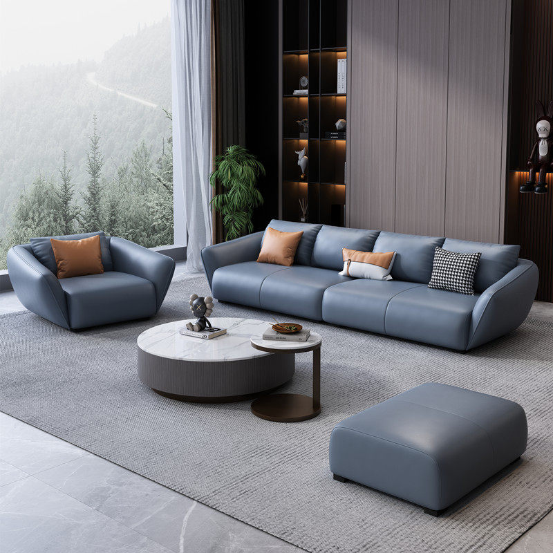 Office Sofa Business Minimalist Modern-style trio Genuine Leather Guest Conference Reception Tea Table Combo Suit