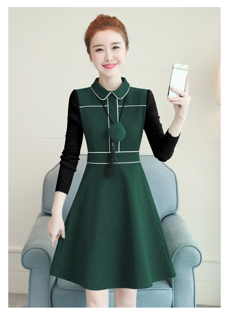 2018 mùa đông mới nữ Hàn Quốc búp bê Slim cổ áo dài tay áo đáy eo len váy chữ những mẫu đầm voan xòe đẹp