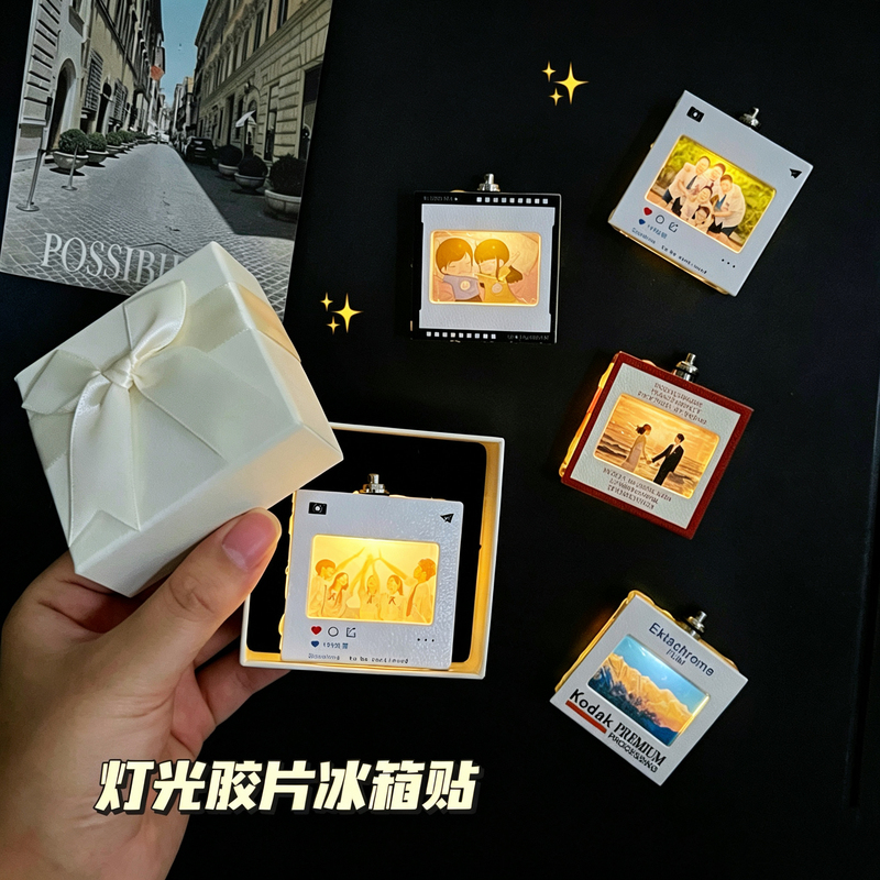 Chinese Valentine's Day Couple Creative Light Film Fridge Magnet Xiaohongshu Popular DIY Photo Display Frame Commemorative Gift Chinese Valentine's Day Couple Creative Light Film Fridge Magnet Xiaohongshu Popular DIY Photo Display Frame Commemorative Gift
