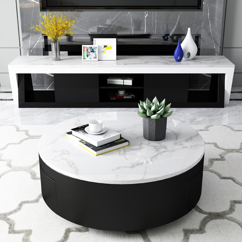 Nordic marble round tea table light and lavish modern round a few modern minimalist small-family-type tea table TV cabinet combinations