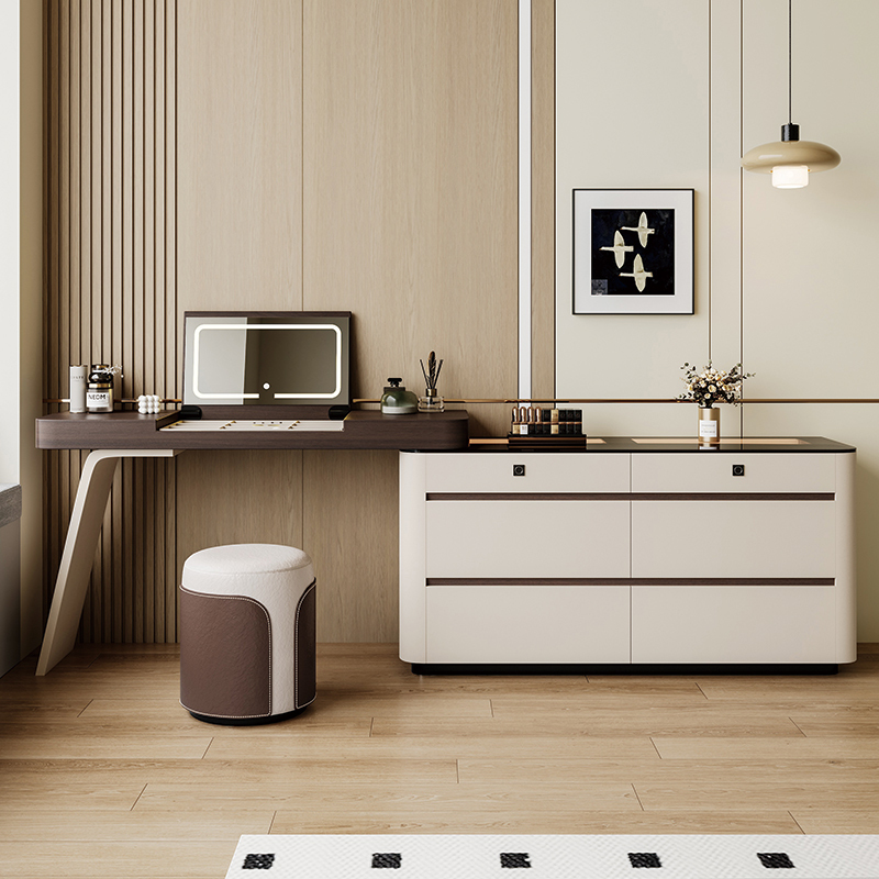 Italian-Style Flip-Top Dressing Table with Integrated Drawer Cabinet, Modern Mid-Century Style, Extendable Storage Cabinet for Master Bedroom Bedside, Vanity Table Italian-Style Flip-Top Dressing Table with Integrated Drawer Cabinet, Modern Mid-Century Style, Extendable Storage Cabinet for Master Bedroom Bedside, Vanity Table