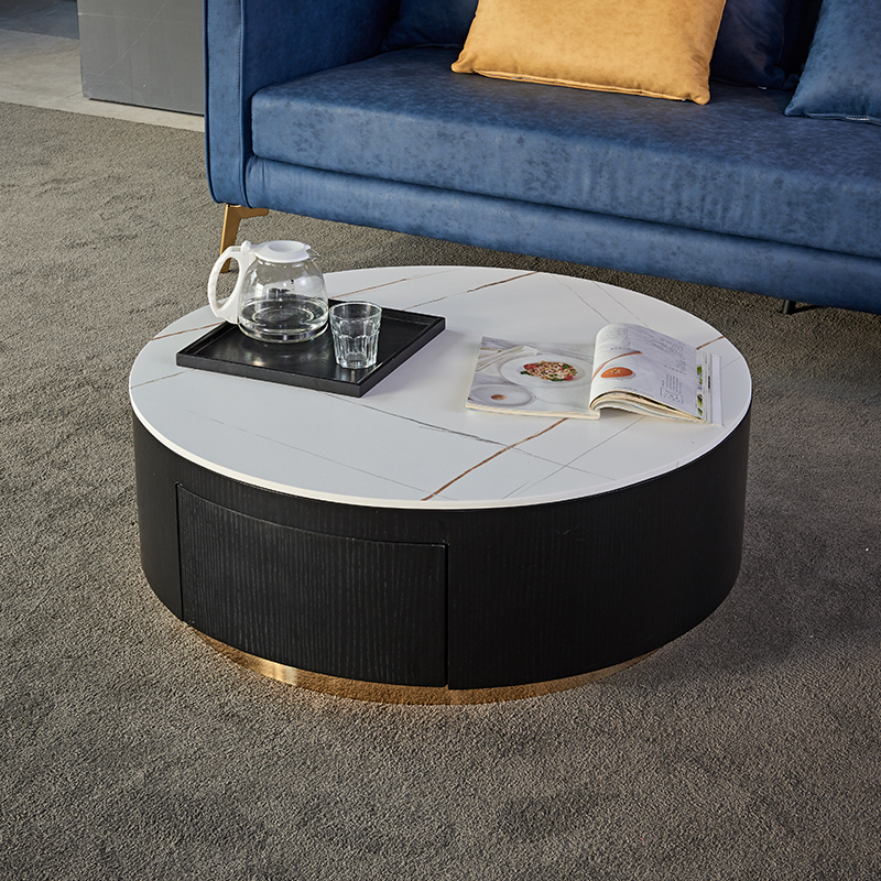Light extravagant rock plate tea table minimalist modern small family style living room creative storage round tea table Nordic marble tea table