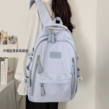 School Bag with Large Capacity, Multi-Layered, Unique Design, Embroidered Bow, Backpack for Middle School and College Students, Computer Bag