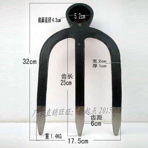 Agricultural fork hoe, hoe, rake, long wooden handle, all-steel hoe, three-tooth hoe, garden gardening, ripping and turning tools